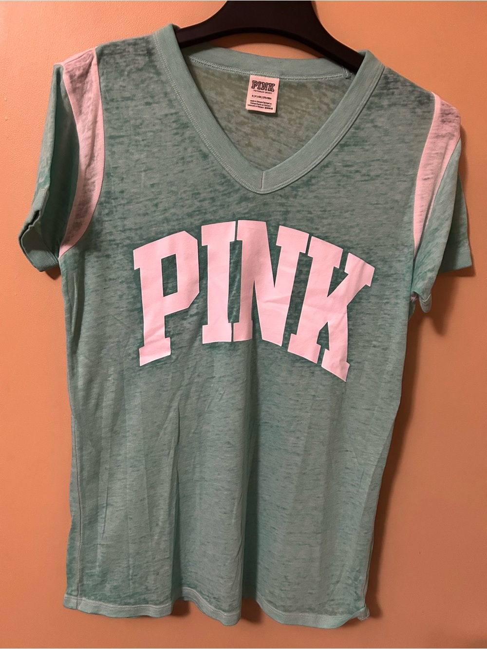 PINK Victoria's Secret Girls' Mint Green V-Neck Graphic Tee
